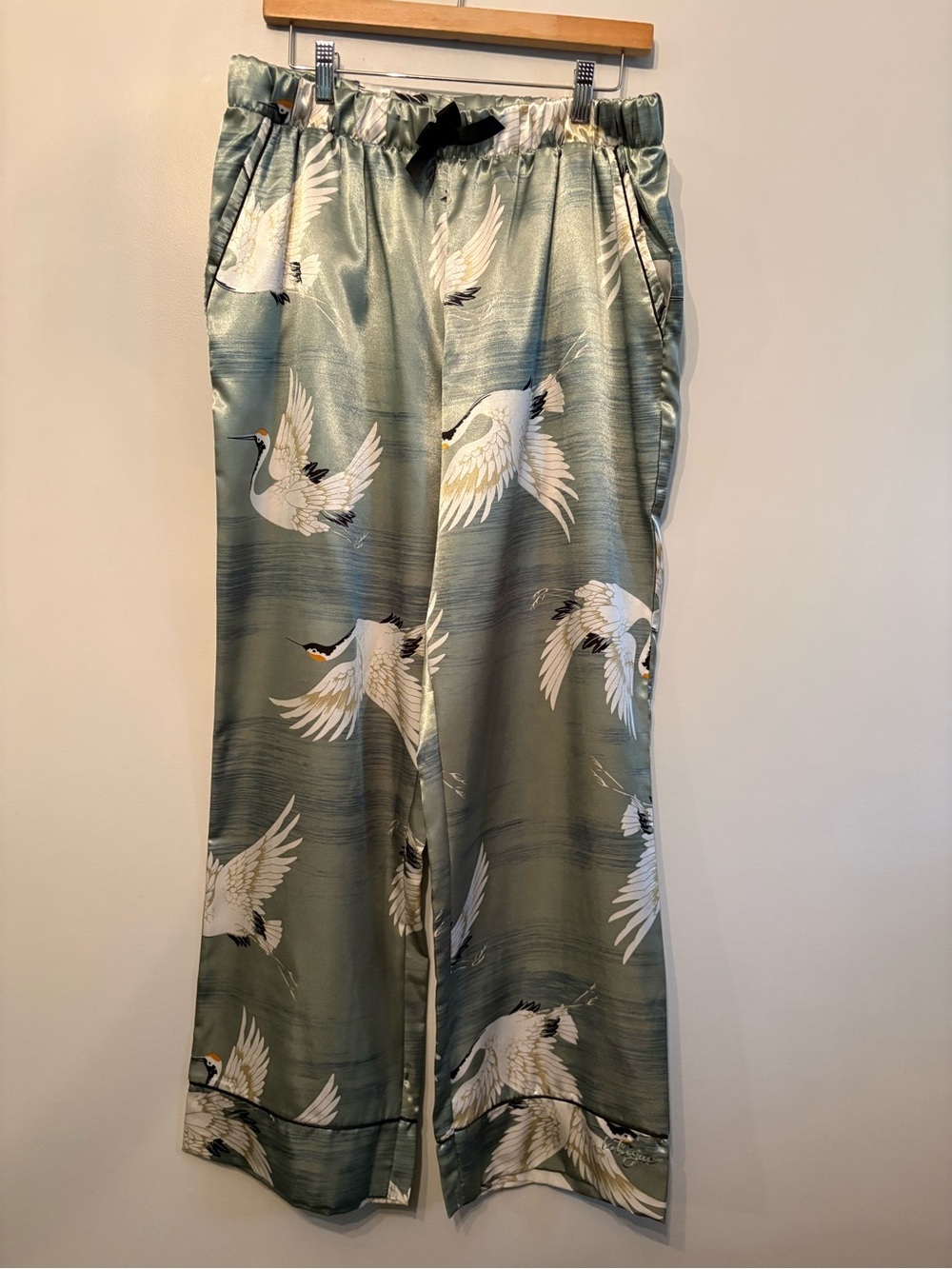 Intrigue satin lounge pants Pajamas palazzo pants crane print